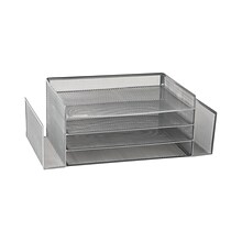 Mind Reader Network Collection 6 Compartment Front Loading Letter Tray with Side Storage, Silver Wir