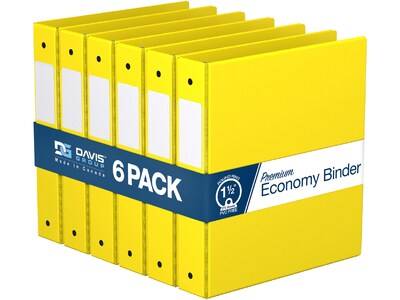 Davis Group Premium Economy 1 1/2 3-Ring Non-View Binders, Yellow, 6/Pack (2312-05-06)