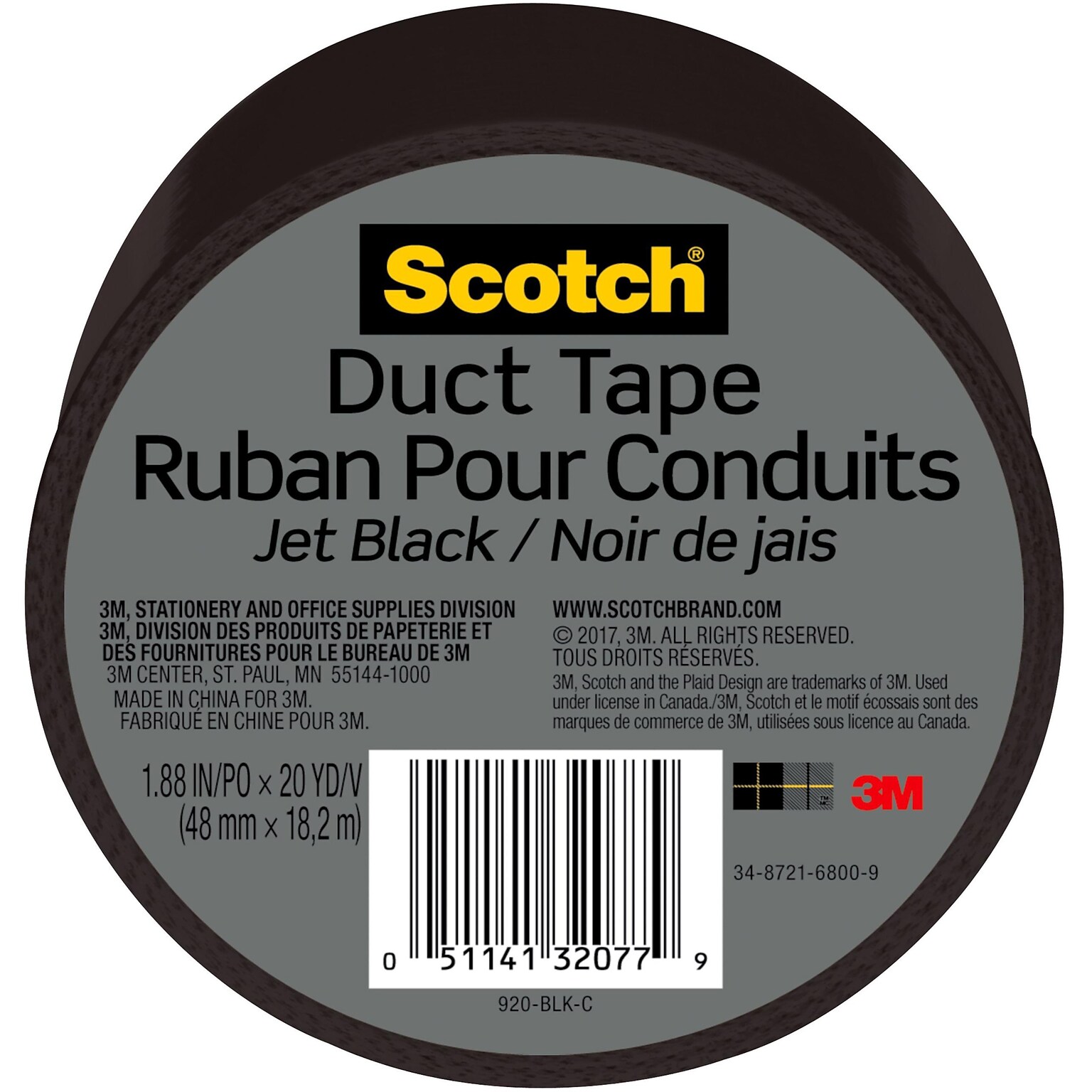 Scotch Duct Tape, 1.88 x 20 yds., Black (920-BLK-C)
