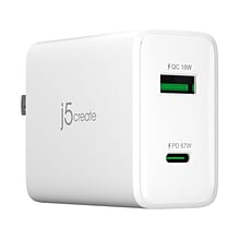 j5create 67W GaN USB-C 2-Port Charger for Laptops, Tablets and Mobile Devices, White (JUP2367)