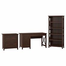 Bush Furniture Key West 54W Computer Desk with Storage, 2 Drawer Lateral File Cabinet, 5 Shelf Book