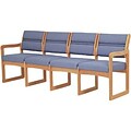Wooden Mallets® Dakota Wave Series Quadruple Sled Base Sofa in Light Oak; Powder Blue
