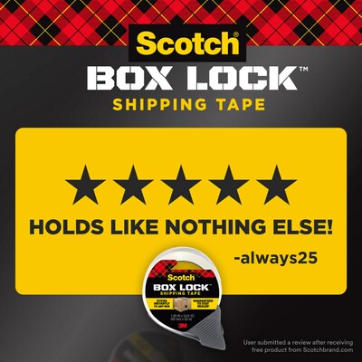 Scotch Box Lock Shipping Packing Tape, 1.88 in x 54.6 yds., Clear (3950)