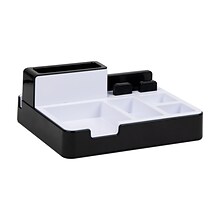 Mind Reader 8-Compartment Plastic Desk Organizer Charging Station Accessory Storage, Black/White (US