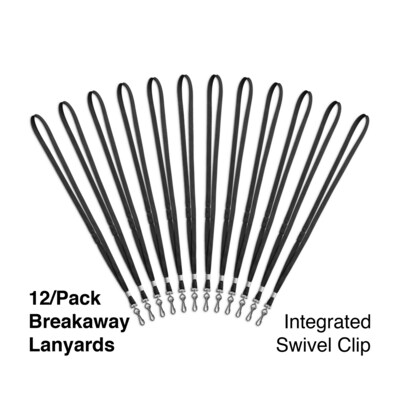 Staples Breakaway Lanyards, 36 Length, Nylon, Black, 12/Pack (18910)