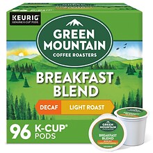 Green Mountain Breakfast Blend Decaf Coffee Keurig® K-Cup® Pods, Light Roast, 96/Carton (7522)