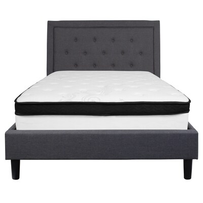 Flash Furniture Roxbury Tufted Upholstered Platform Bed in Dark Gray Fabric with Memory Foam Mattress, Full (SLBMF30)