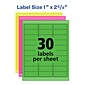 Avery Neon Laser Address Labels, 1 x 2 5/8", Assorted Colors, 30 Labels/Sheet, 15 Sheets/Pack   (5979)
