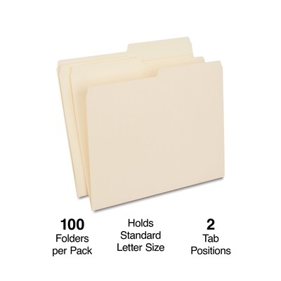 Quill Brand® File Folders, 1/2-Cut Assorted, Letter Size, Manila, 100/Box (740135)