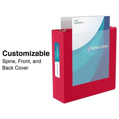 Standard 1.5" 3 Ring View Binder with D-Rings, Red (58652)