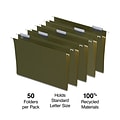 Staples® Hanging File Folder, 5-Tab, Letter Size, Standard Green, 50/Box (TR266262)