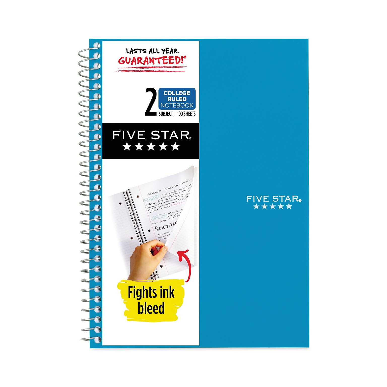 Five Star® 2-Subject Wirebound Notebook, 6 x 9.5, Medium/College Rule, 100 Sheets, Assorted Colors (52111B-US)