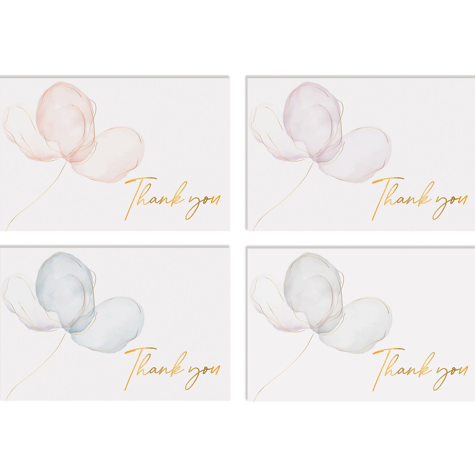Better Office Delicate Pastel Floral Thank You Cards with Envelopes, 4 x 6, Assorted Colors, 50/Pack (64527-50PK)