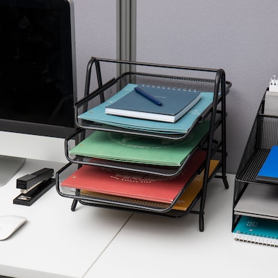 Mind Reader 4-Tier Stackable Paper Desk Tray Organizer, Metal, Black (4TPAPER-BLK)