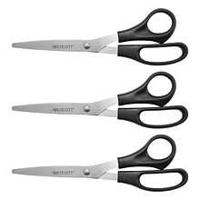 Westcott All Purpose 8 Stainless Steel Standard Scissors, Pointed Tip, Black, 3/Pack (16907)