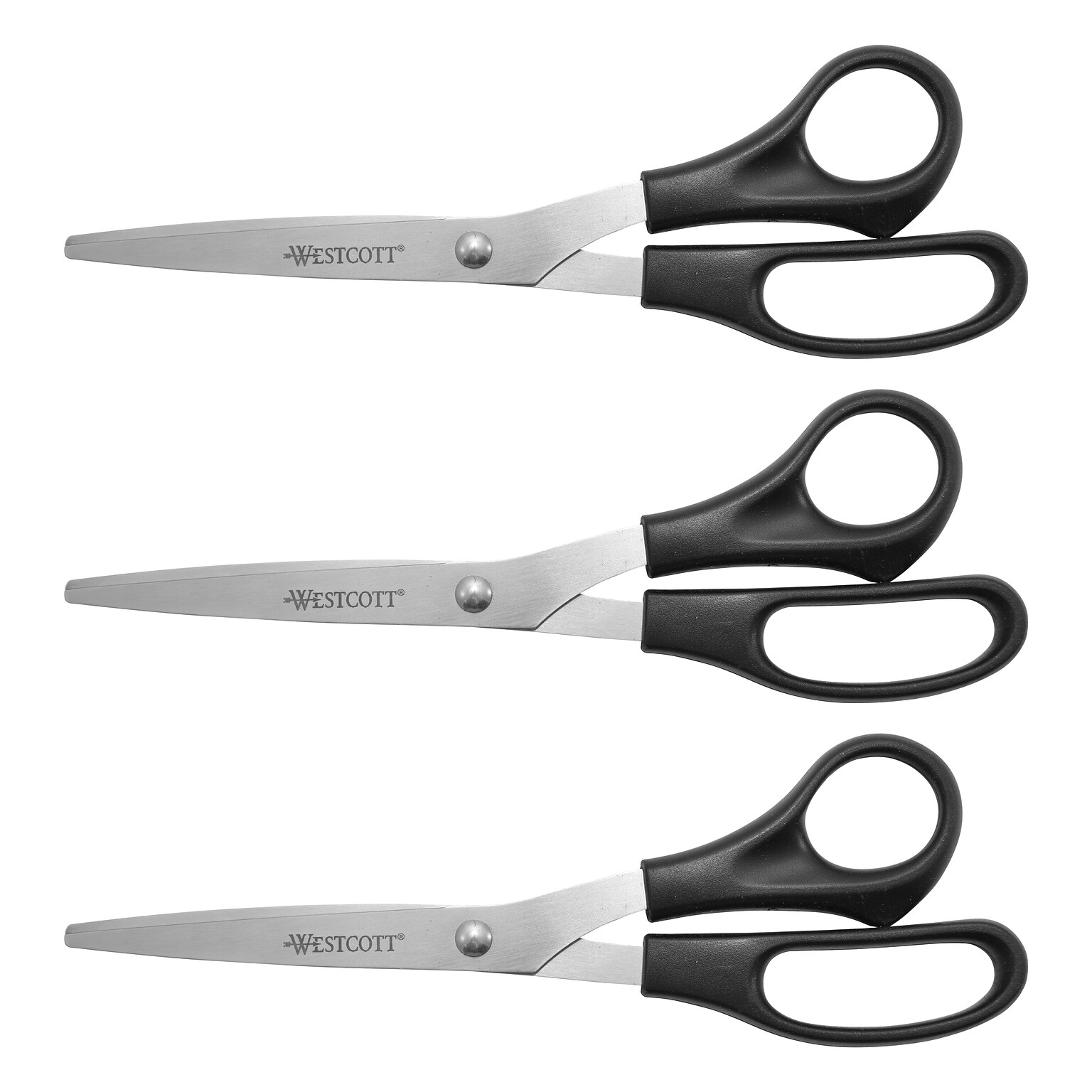 Westcott All Purpose 8 Stainless Steel Standard Scissors, Pointed Tip, Black, 3/Pack (16907)