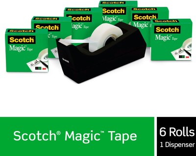 Scotch Magic Tape with Desktop Dispenser, Invisible, 3/4 in x 1000 in, 6 Tape Rolls, Clear, Office and Back to School Supplies
