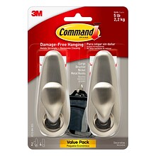 Command™ Large Forever Classic Metal Hook, Brushed Nickel, 2 Hooks, 4 Strips/Pack (FC13-BN-2ES)