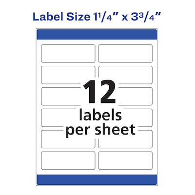 Avery Print to the Edge Laser/Copier Address Labels, 1-1/4" x 3-3/4", 12 Labels/Sheet, 25 Sheets/Pack (6879)