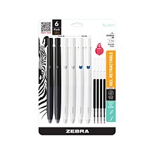 Zebra bLen Retractable Gel Pens, Medium Point, 0.7mm, Assorted Ink, 6/Pack (49501)