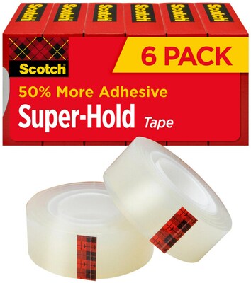 Scotch Super-Hold Transparent Clear Tape Refill, 0.75 x 27.77 yds., 1 Core, Clear, 6 Rolls/Pack (7