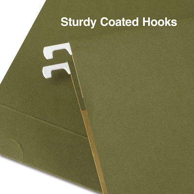 Staples Heavy Duty Box Bottom Hanging File Folder, 2" Expansion, 1/5-Cut Tab, Legal Size, Standard Green, 25/Box