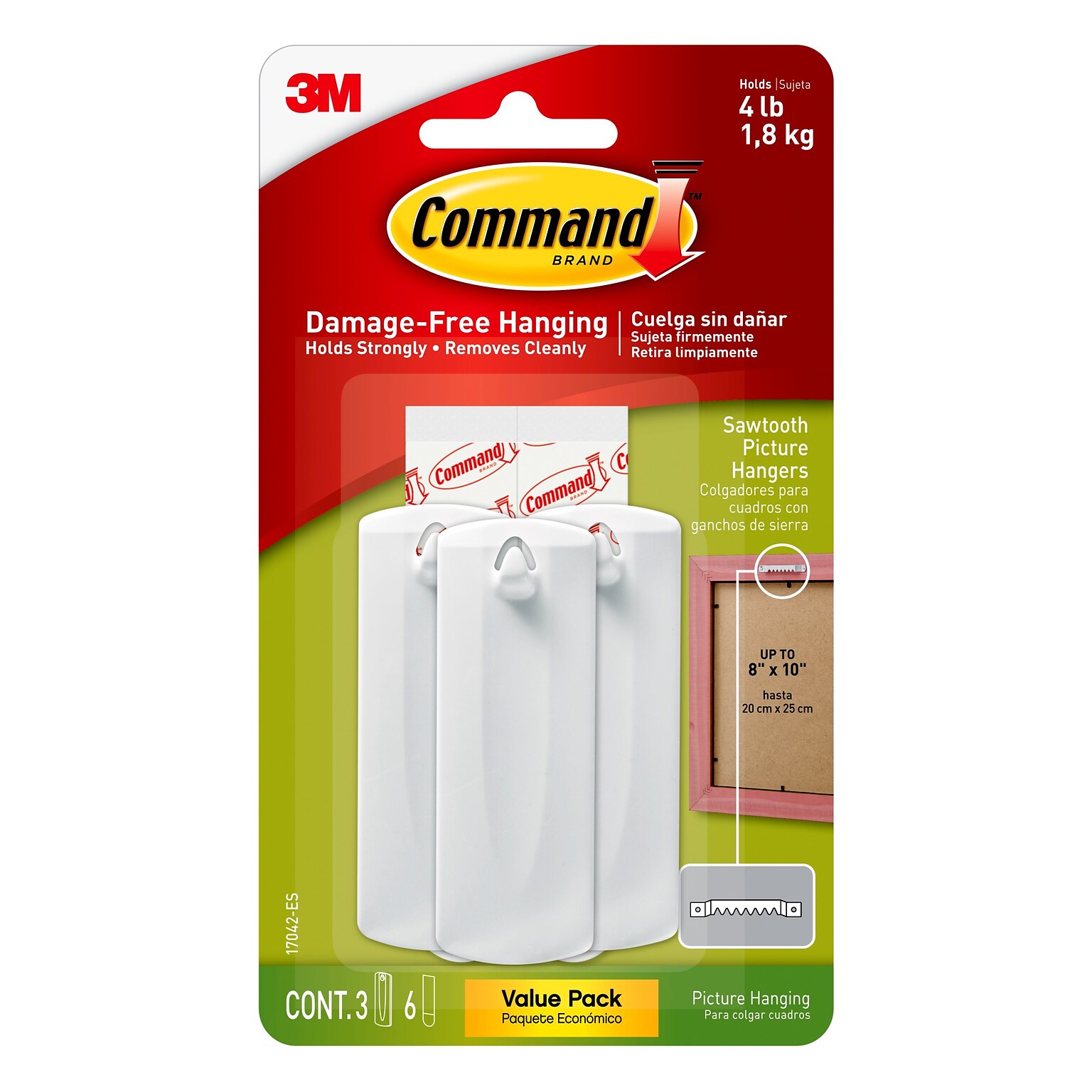Command Sawtooth Picture Hanger, White, 3 Hangers (17042-ES)