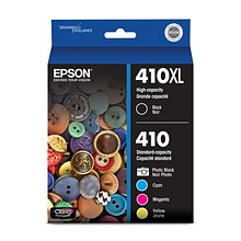 Epson T410XL/T410 Black High Yield and Cyan/Magenta/Yellow/Photo Black Standard Yield Ink Cartridge,