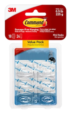 Command Mini Hooks Value Pack, Clear, 18 Hooks (17006CLR-VP)