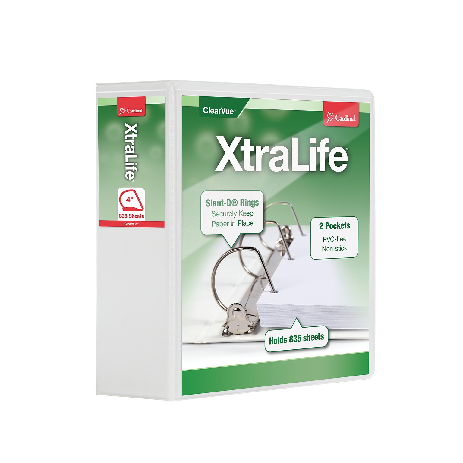 Cardinal XtraLife Heavy Duty 4 3-Ring View Binders, D-Ring, White (26340)
