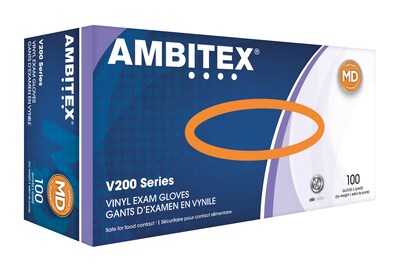 Ambitex V200 Series Powder Free Clear Vinyl Gloves, Medium, 100/Box (VMD200)