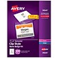 Avery Clip Style Laser/Inkjet Name Badge Kit, 3" x 4", Clear Holders with White Inserts, 100/Box (74541)