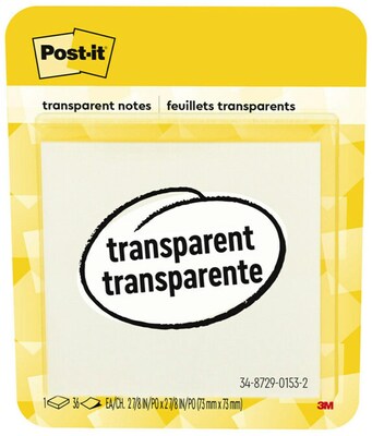 Post-it Transparent Notes, 2-7/8 x 2-7/8, 36 Sheets/Pad, 1 Pad/Pack (600-TRSPT)