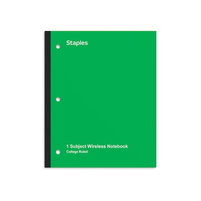 Staples Wireless 1-Subject Notebook, 8.5 x 11, College Ruled, 80 Sheets, Green (ST58380C)