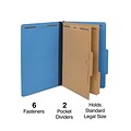 Quill Brand® 2/5-Cut Pressboard Classification Folders with Pockets, 2 Partitions, 6-Fasteners, Lega