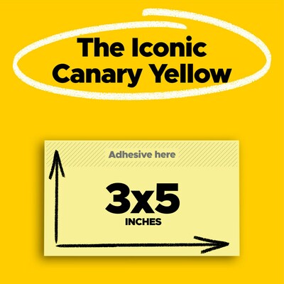 Post-it Notes, 3" x 5", Canary Collection, 100 Sheet/Pad, 12 Pads/Pack (655-YW)