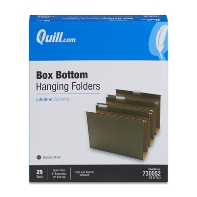 Quill Brand® Box Bottom Hanging File Folders, 3" Expansion, Letter Size, Dark Green, 25/Box (730052)