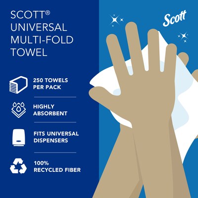 Scott Essential Recycled Multifold Paper Towels, 1-ply, 250 Sheets/Pack, 16 Packs/Carton (01807)