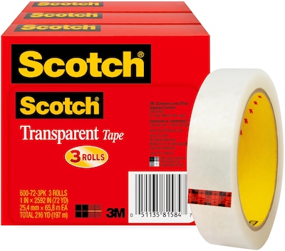 Scotch Transparent Tape Refill, 1 x 72 yds., 3 Rolls/Pack (600-72-3PK)