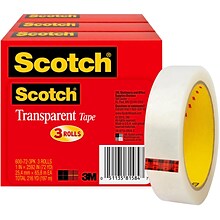 Scotch Transparent Tape Refill, 1 x 72 yds., 3 Rolls/Pack (600-72-3PK)