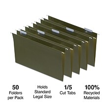 Staples® Hanging File Folder, 5-Tab, Legal Size, Standard Green, 50/Box (TR490853)