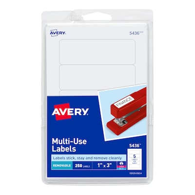 Avery Laser/Inkjet Multipurpose Labels, 1 x 3, White, 5 Labels/Sheet, 50 Sheets/Pack (5436)