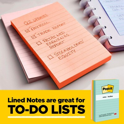 Post-it Notes, 4" x 4", Canary Collection, Lined, 300 Sheet/Pad (675-YL)