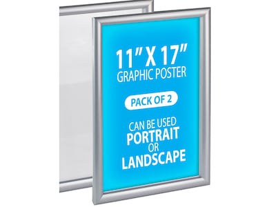 Azar Wall Poster Holder, 11 x 17, Silver Plastic Frame, 2/Pack (300340-SLV-2PK)