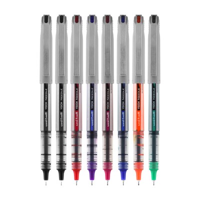 uniball Vision Needle Rollerball Pens, Fine Point, 0.7mm, Assorted Ink, 8/Pack (1734916)