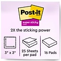 Post-it Super Sticky Notes, 3 x 3, Energy Boost Collection, 25 Sheet/Pad, 16 Pads/Pack (F33016SSAU