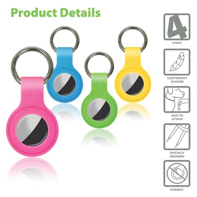 Better Office Products Silicone Covers For Apple Airtags, Airtag Holder & Key Ring, Assorted Neon Colors, 4/Pack (00751-4PK)