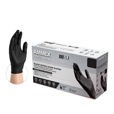 Ammex Professional Series Powder Free Nitrile Exam Gloves, Latex-Free, Small, Black, 100/Box, 10/Carton (ABNPF42100XX)