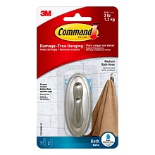 Command™ Medium Hook, Traditional Brushed Nickel, 1 Hook, 2 Strips/Pack (17051BN-B)