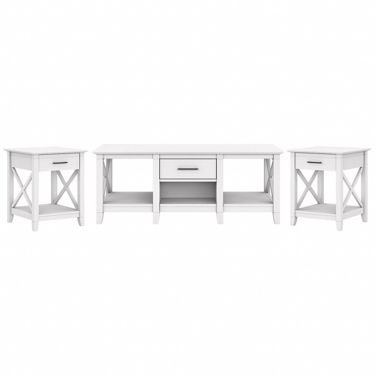 Bush Furniture Key West 47 x 24 Coffee Table with 2 End Tables, Pure White Oak (KWS023WT)